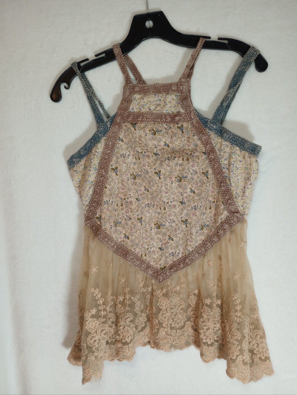 Cottagecore Feminine Tank Top Gimmicks Y2K Sheer Fairy Neutral Blouse Lace Trim - Picture 6 of 7